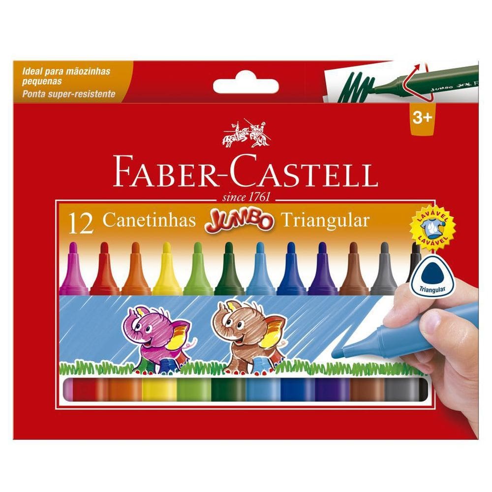 Canetinha Hidrográfica Faber Castell Jumbo Triang 12 Cores