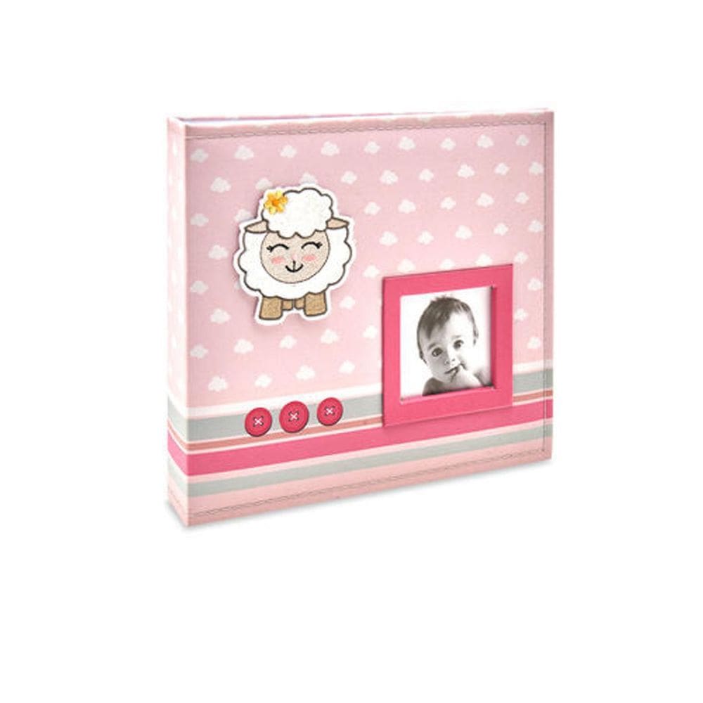 Álbum Bebê Tecido Rosa Ovelha Menina 200 Fotos 10X15