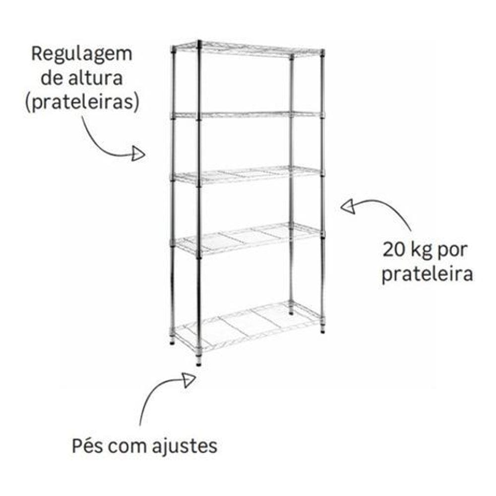 Estante Organizadora Multiuso Aço Cromado 180X90X35Cm Deluxe