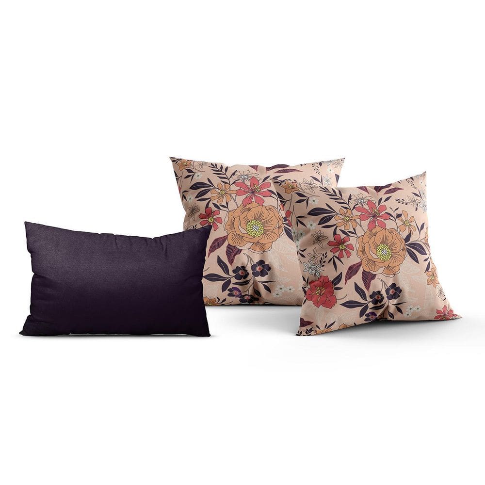 Kit Almofadas Decorativas Estampada Retangular Bege