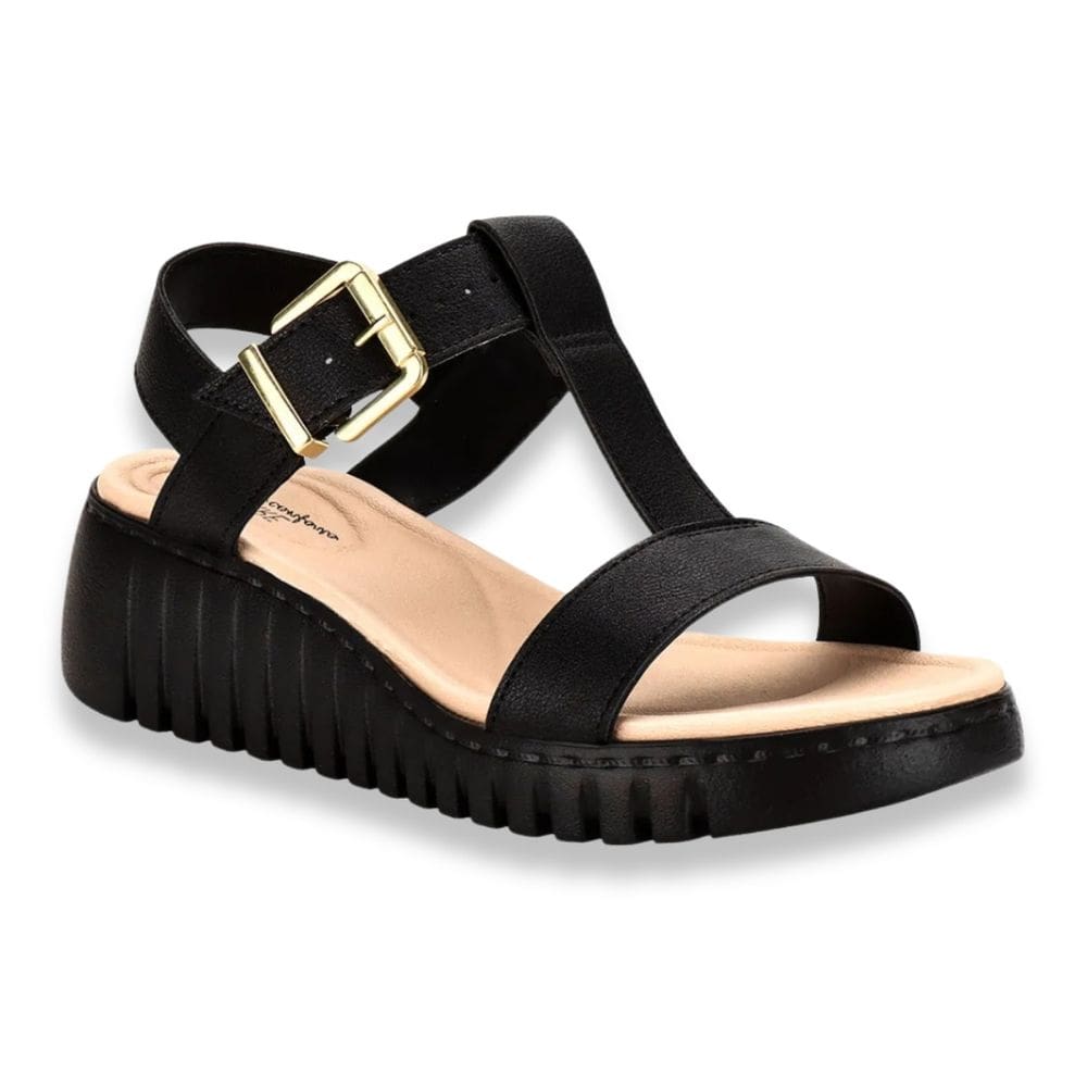 Sandália Modare Anabela Casual Ultra Conforto Feminina Preta