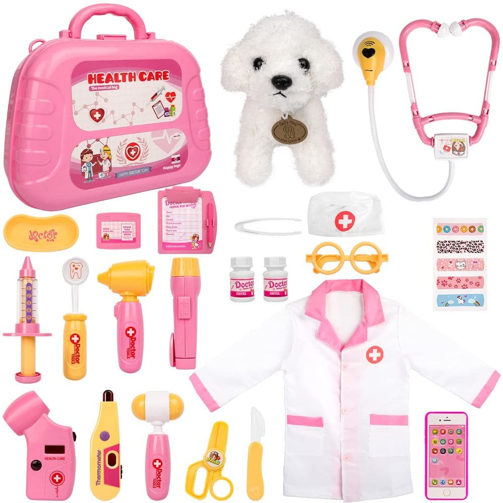 Brinquedo Doctor Kit Meland para meninas com estojo de transporte e fantasia