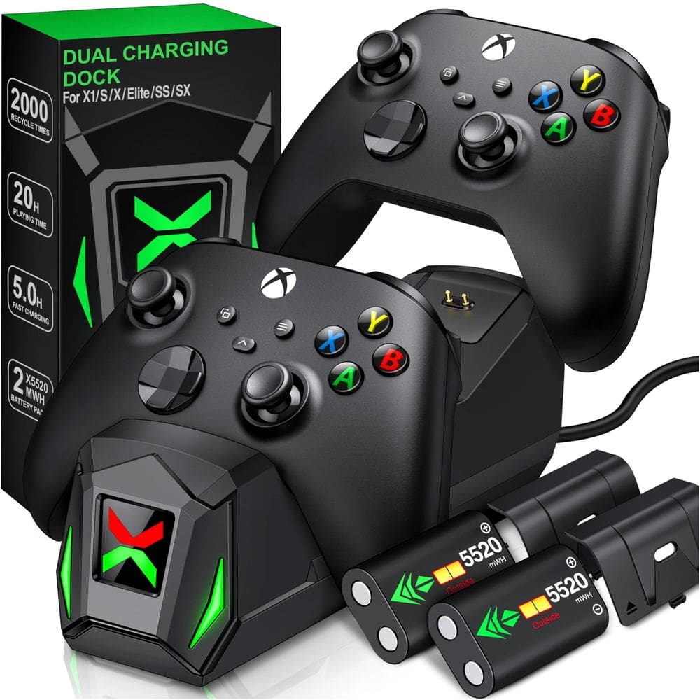 Estação de carregamento de controle com 2 baterias recarregáveis para Xbox