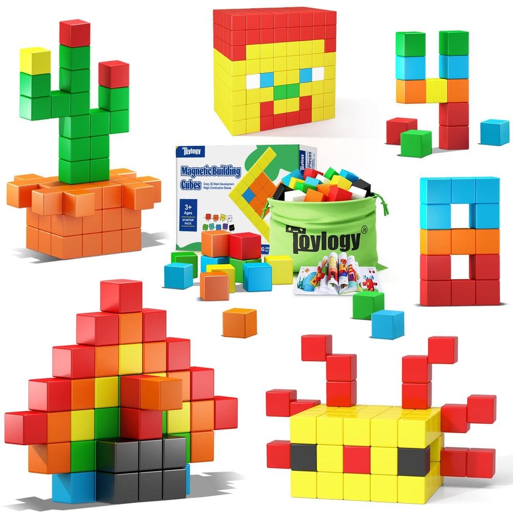 Blocos magnéticos Toylogy 48 unidades para crianças pequenas com bolsa de armazenamento
