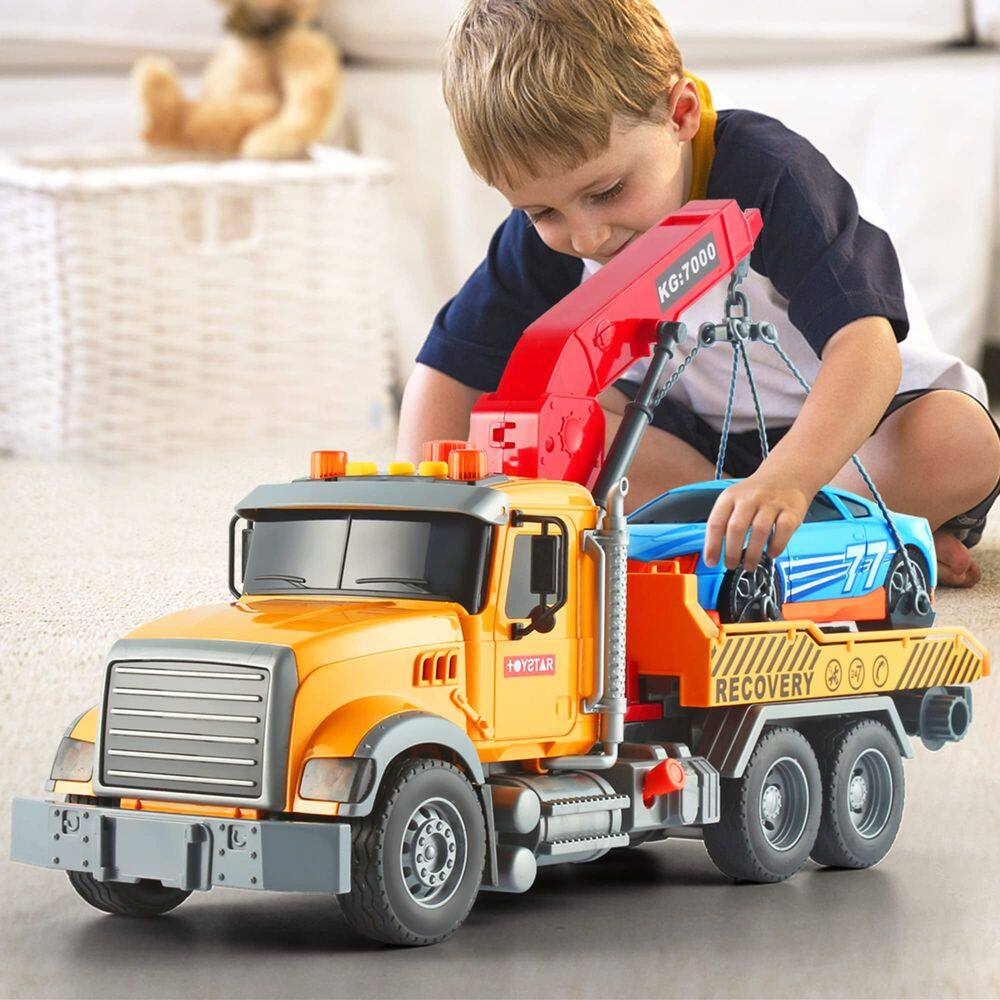 Caminhão de reboque de brinquedo Dwi Dowellin para meninos de 3 a 7 anos com luzes e sons