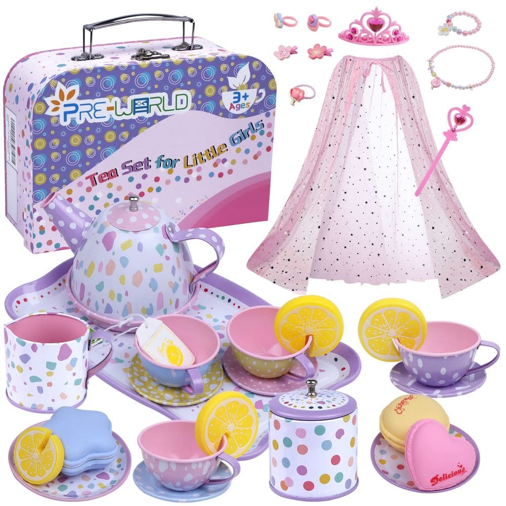 Conjunto de festa de chá PRE-WORLD Princess Tea Time Toy para meninas de 3 a 6 anos