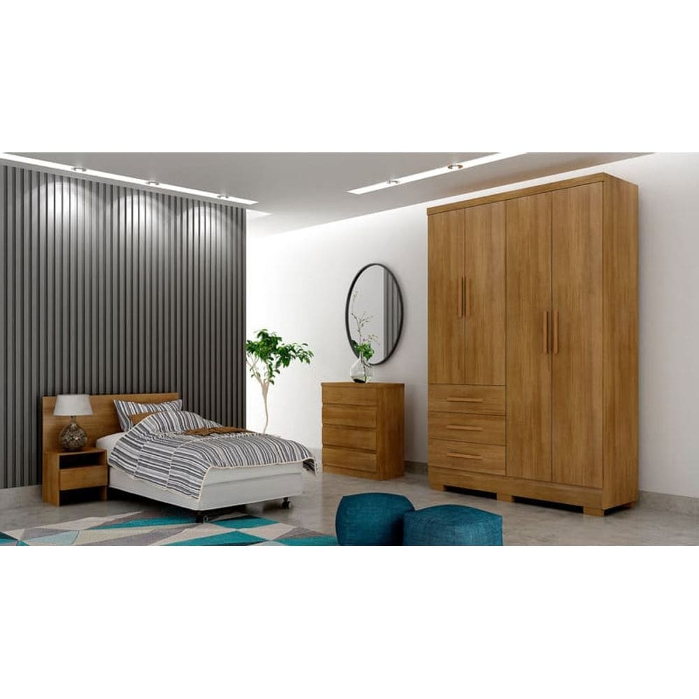 Guarda Roupa Solteiro com Pés 4 Portas 3 Gavetas - Berlim-Cumaru - Móveis Novo Horizonte
