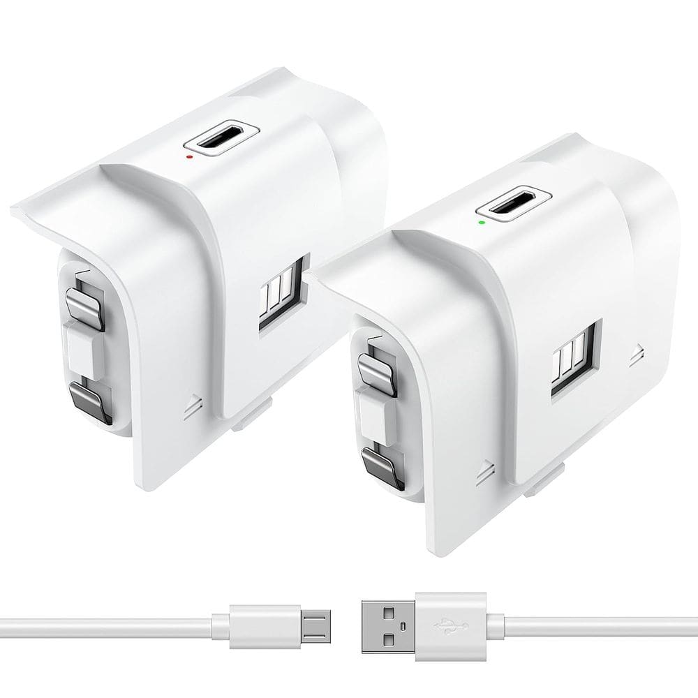 Pacote de 2 baterias de controle recarregável para Xbox 1, branco