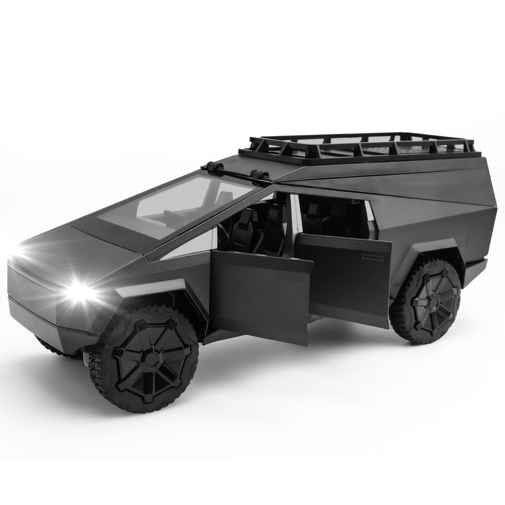 Caminhão de brinquedo Qetupa Cybertruck modelo 1/24 de metal fundido sob pressão com luzes