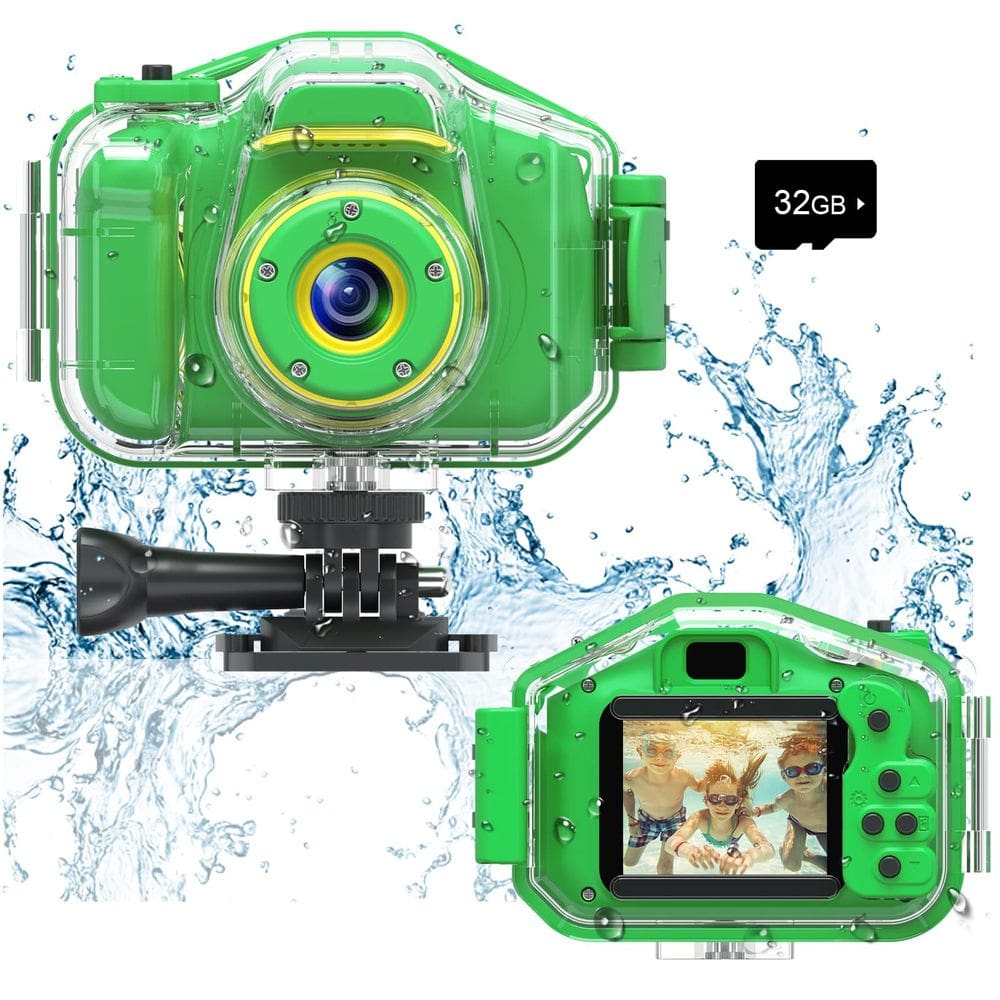 Câmera infantil impermeável Agoigo HD 5MP 1080P 32GB com estojo verde