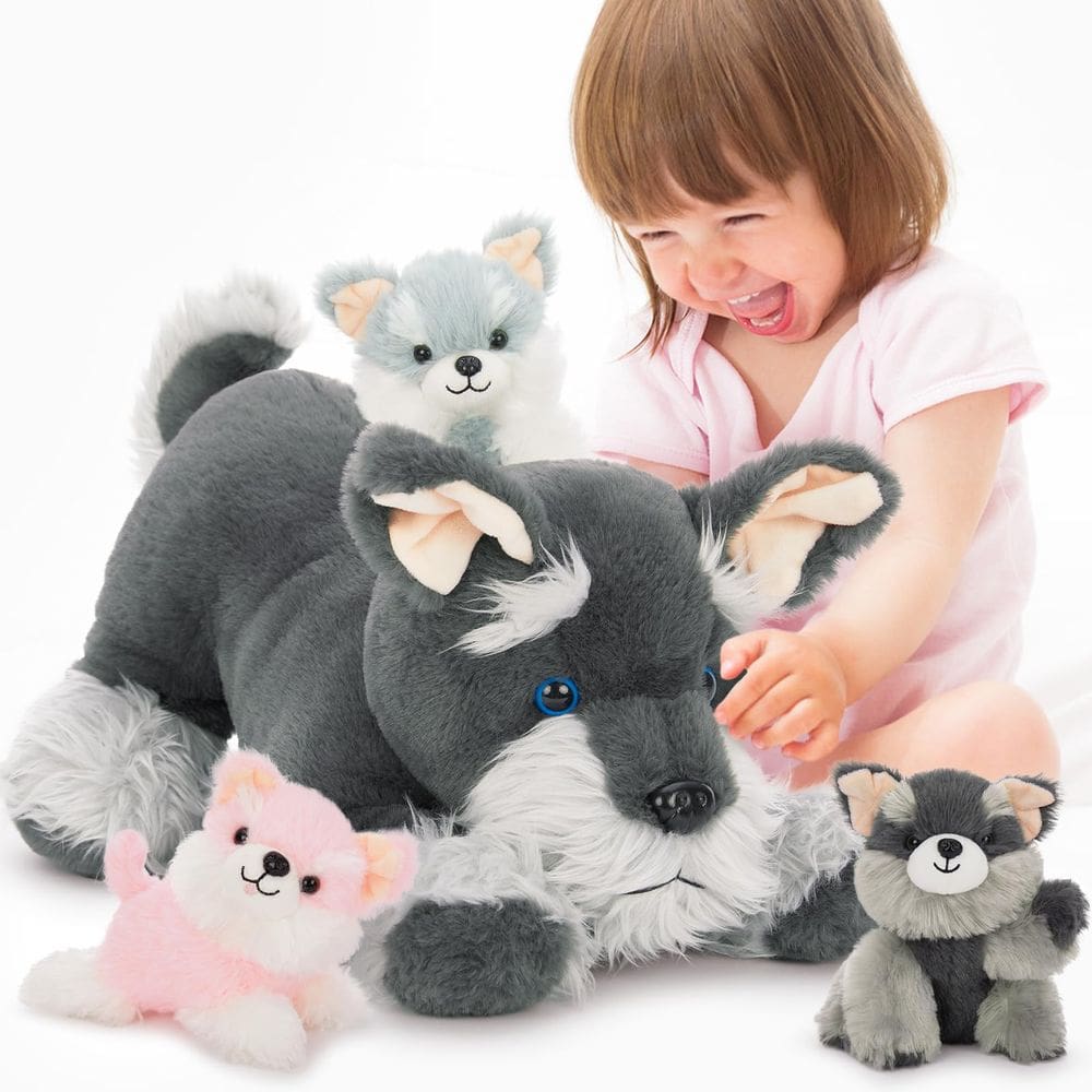 Bicho de pelúcia MoriSmos Plush Schnauzer Dog com bebês de 50 cm