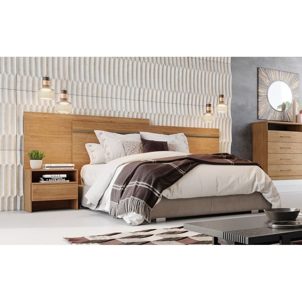 Cabeceira para Cama Box Casal com 2 Mesas de Cabeceira - Volga-Cumaru - Móveis Novo Horizonte