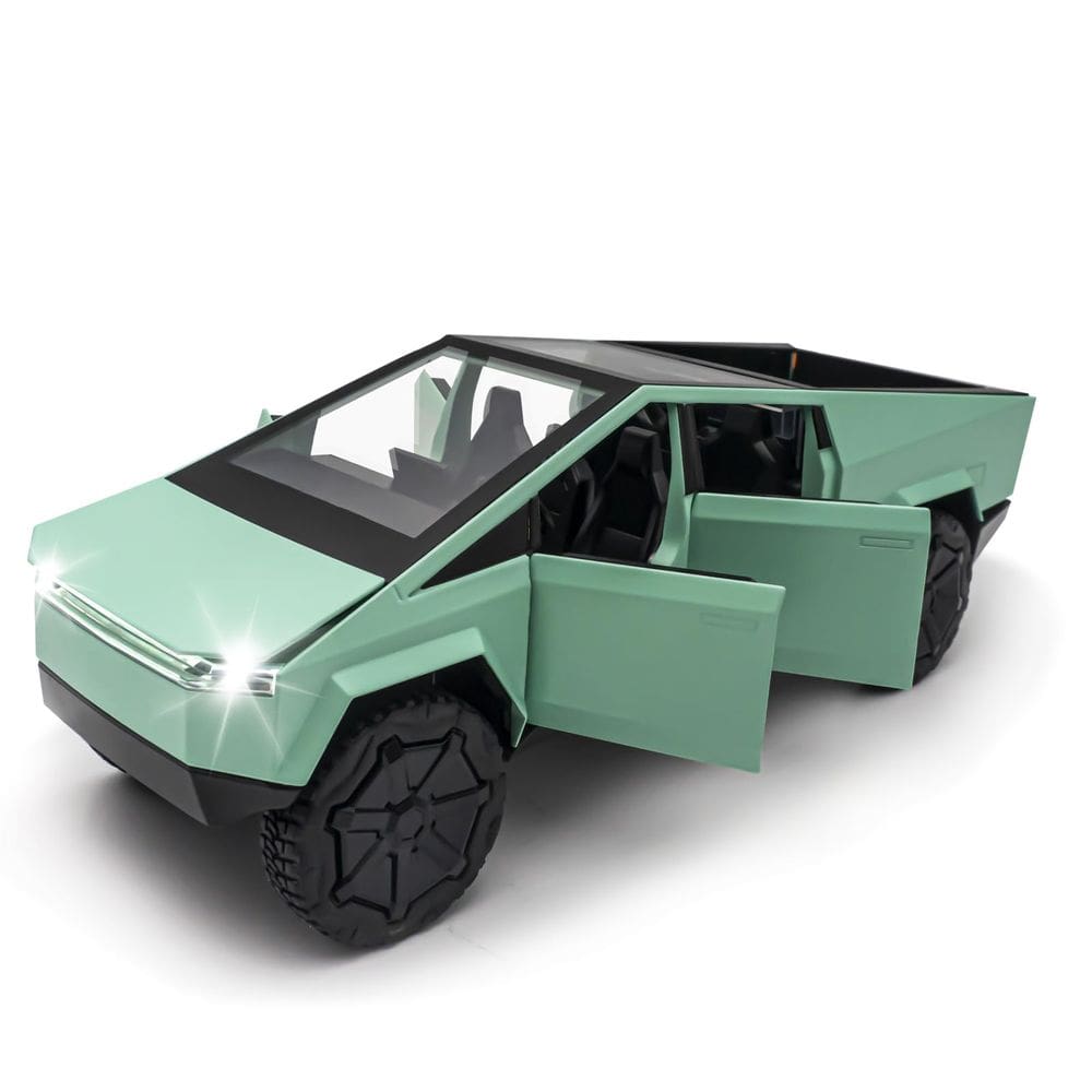 Caminhão de brinquedo Qetupa Cybertruck modelo 1/32 fundido sob pressão com luzes verdes