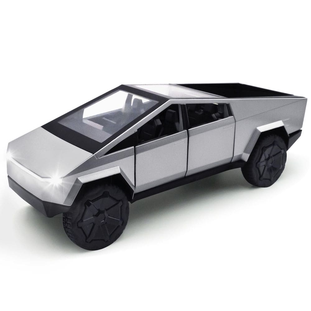 Caminhão de brinquedo Qetupa Cybertruck modelo 1/32 fundido sob pressão com luzes prateadas