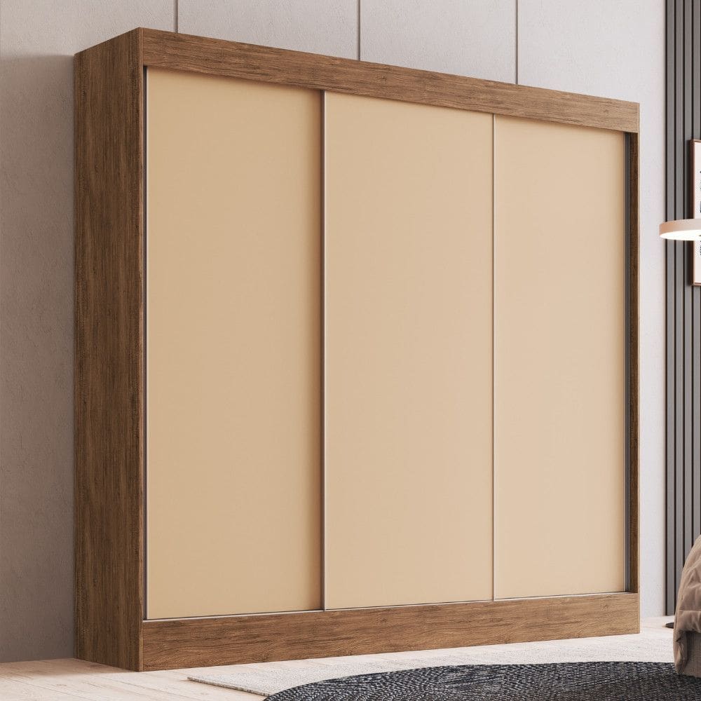 Guarda Roupa Casal com Espelho 3 Portas de Correr 100 MDF Michigan Doripel