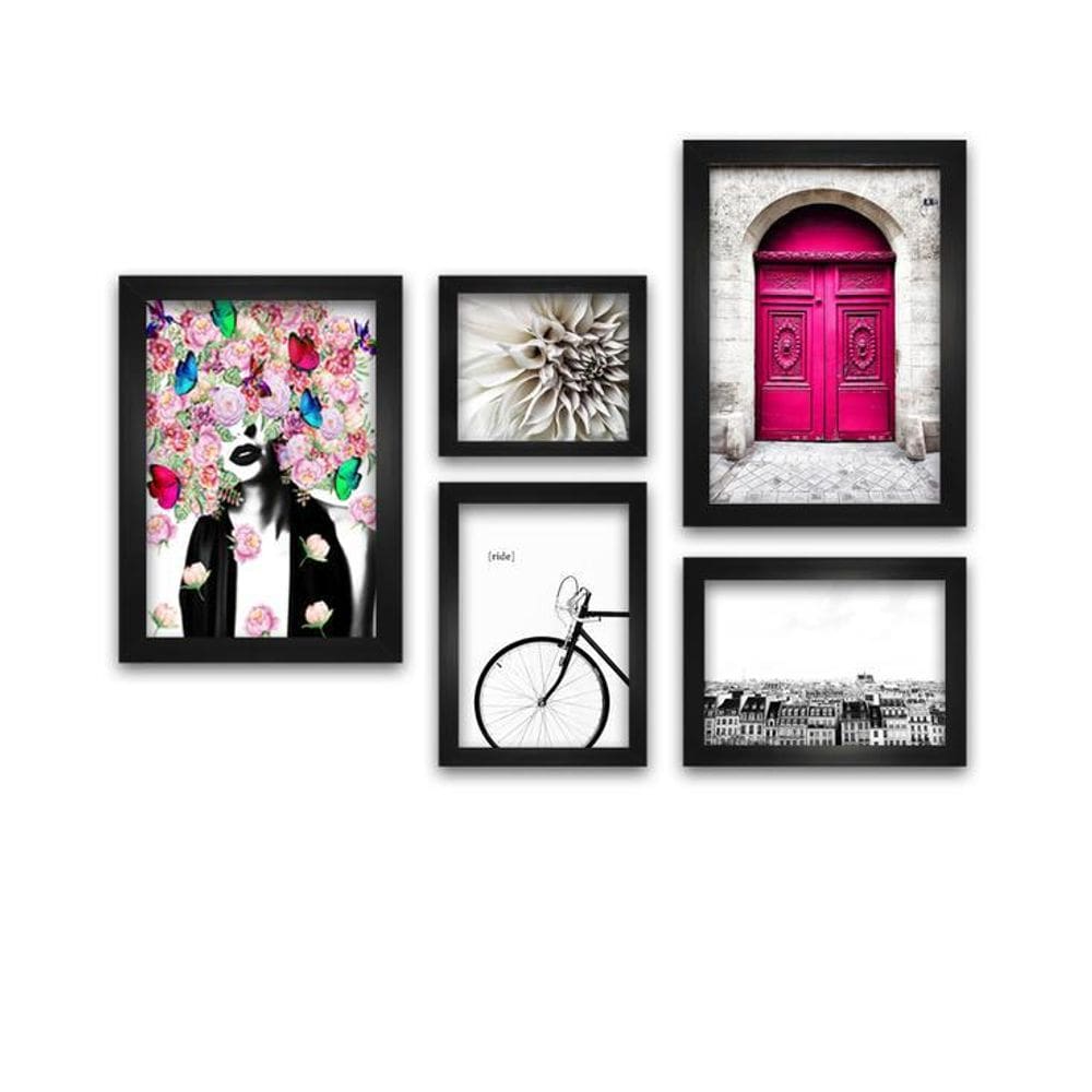 Kit 5 Quadros Decorativos Com Molduras Ride Bike Pink