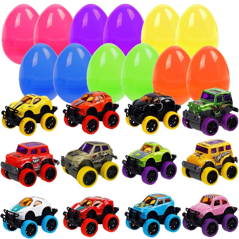 Conjunto de ovos de Páscoa recheados com Pull Back Monster Cars para crianças