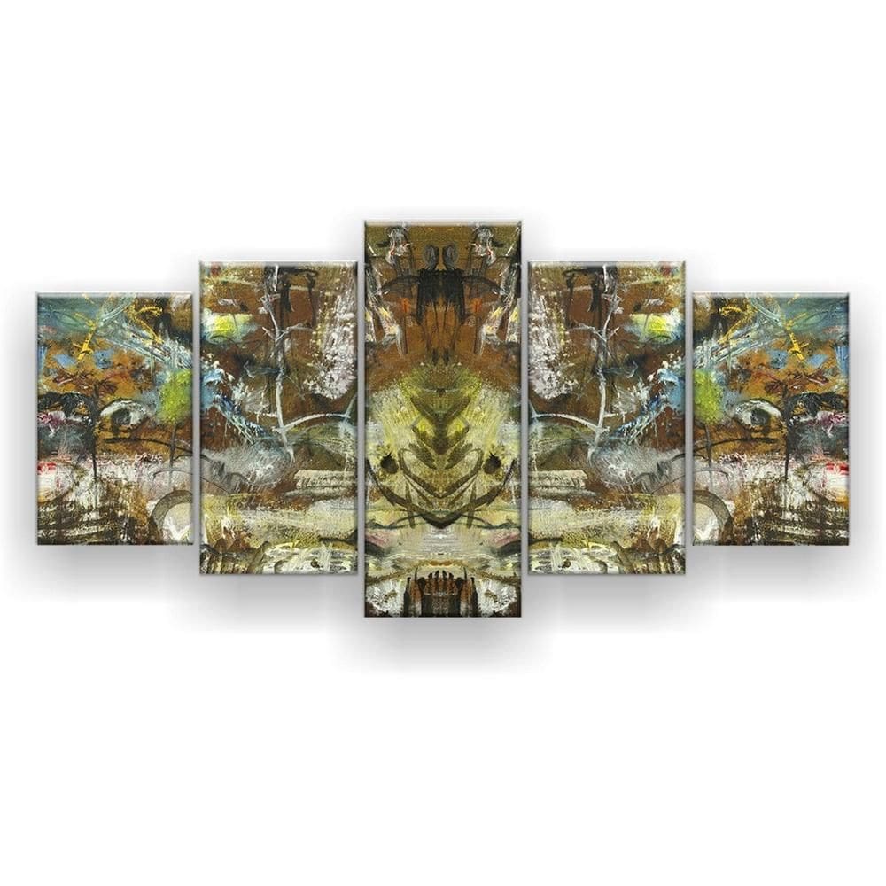 Quadro Decorativo Mosaico 5 Peças Pintura Rupestre