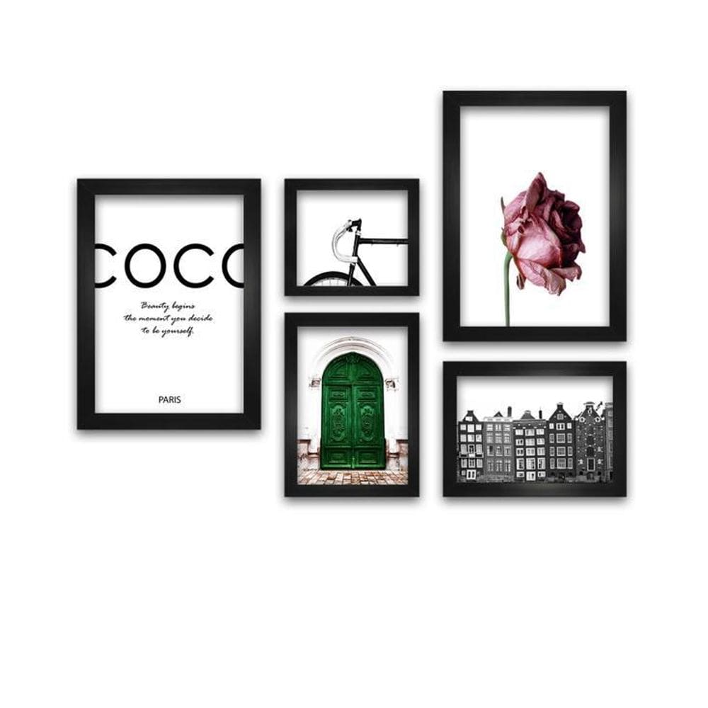Kit 5 Quadros Decorativos Com Molduras Coco Paris