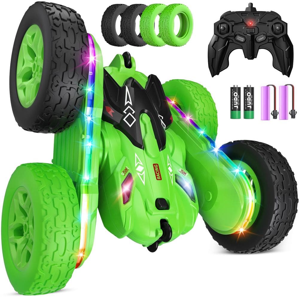 Carro de controle remoto Jimdella RC Cars 360 Flips Stunt Green
