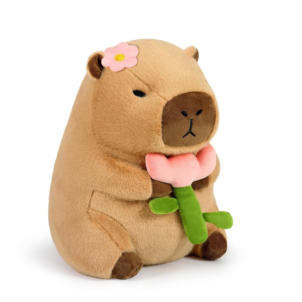 Almofada de pelúcia Ditucu Cute Capivara Segurando Flor 28cm
