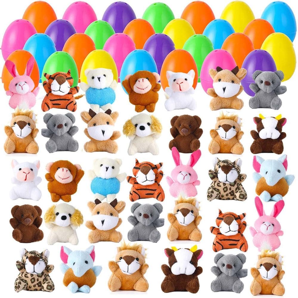 Ovos de Páscoa cheios de mini animais de pelúcia para crianças (28 unidades)