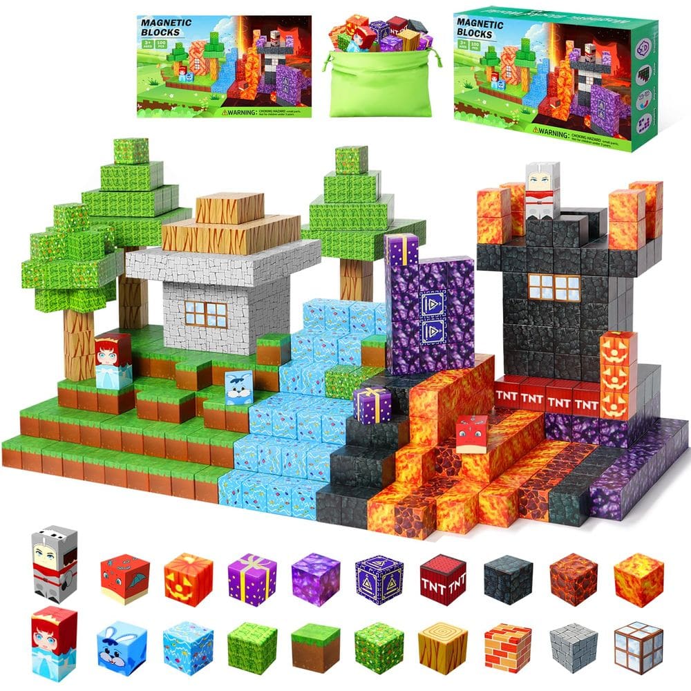 Conjunto de 100 unidades de blocos magnéticos NVDILO Build Mine Magnet World