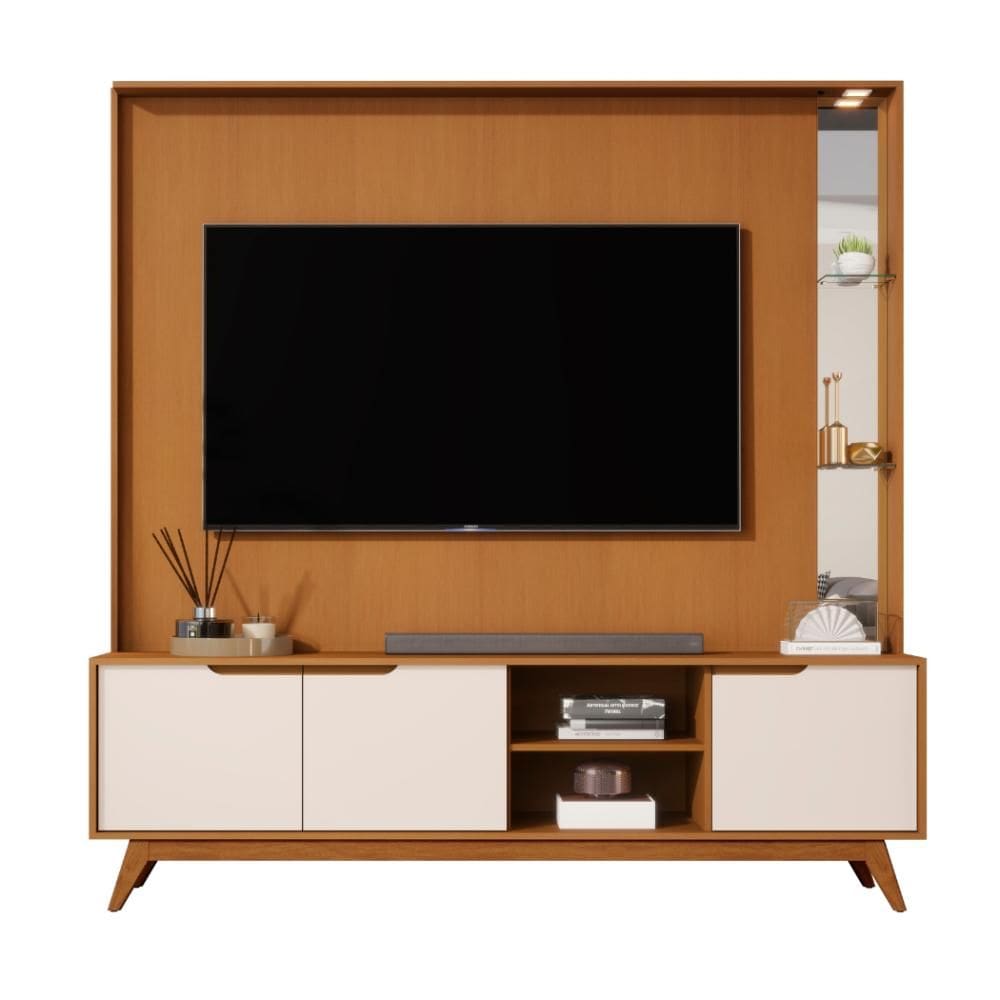 Home para Tv 80" Tucumã 1.8 Nature Off White Com LED JB Bechara