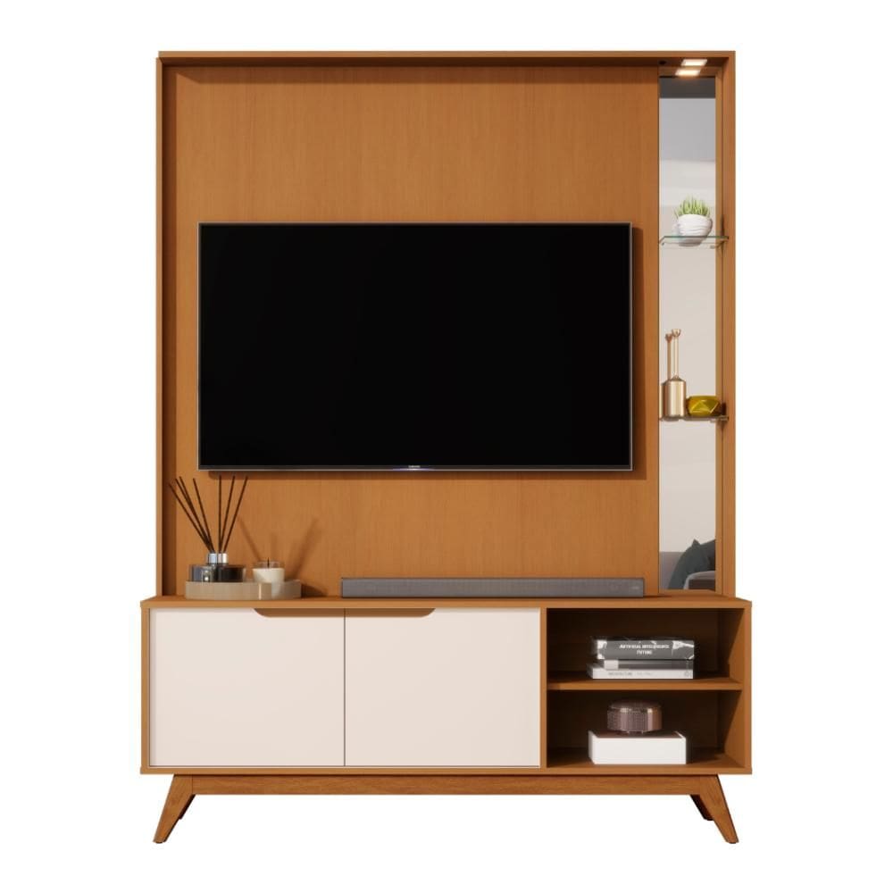 Home para Tv 60" Tucumã 1.4 Nature Off White Com LED JB Bechara