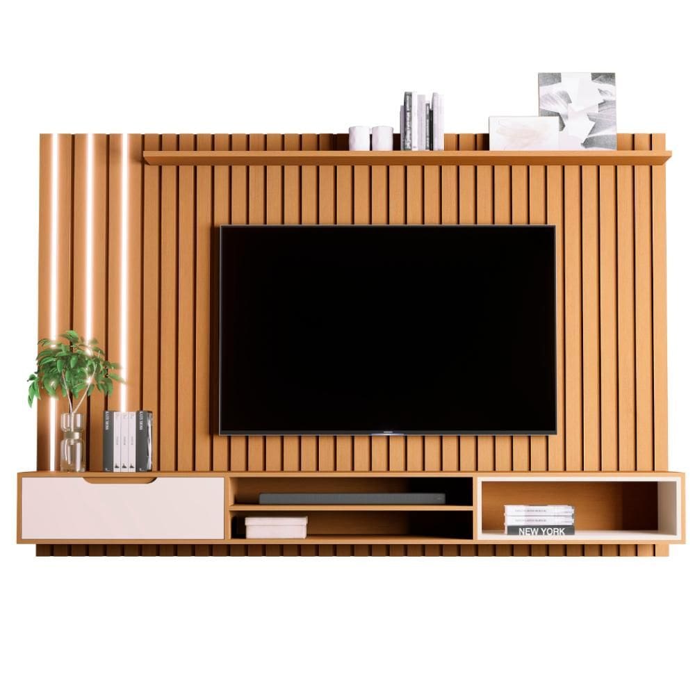 Home Painel Ripado Tucumã 2.3 com 1 Gaveta P/ TV até 75` Pol Nature Off White JB Bechara