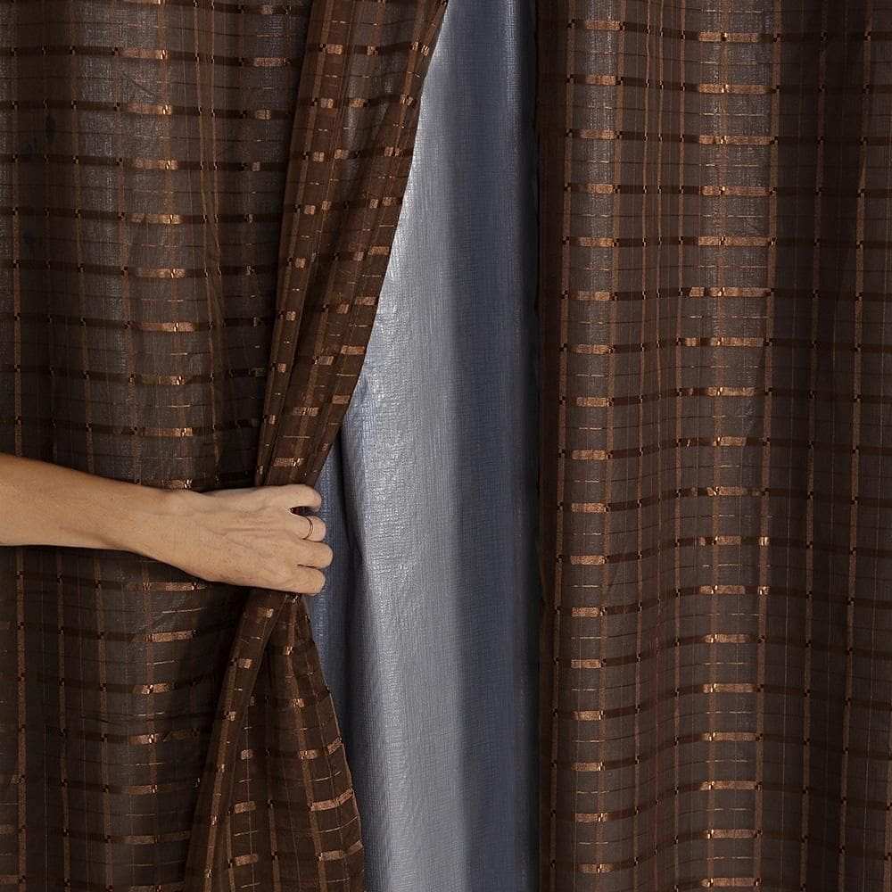 Cortina Blackout Prata Com Voil Xadrez 2M X 1,40M - Tabaco
