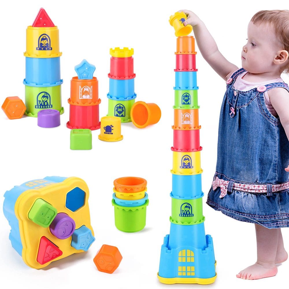 Brinquedos empilháveis iPlay iLearn com classificador de formas para crianças de 1 a 3 anos