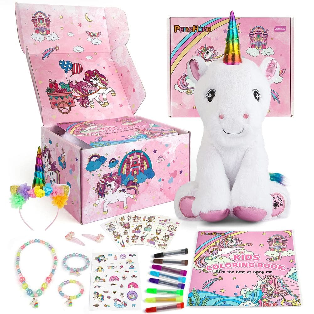 Conjunto de presentes PERRYHOME Unicorn para meninas com pelúcia, livro para colorir