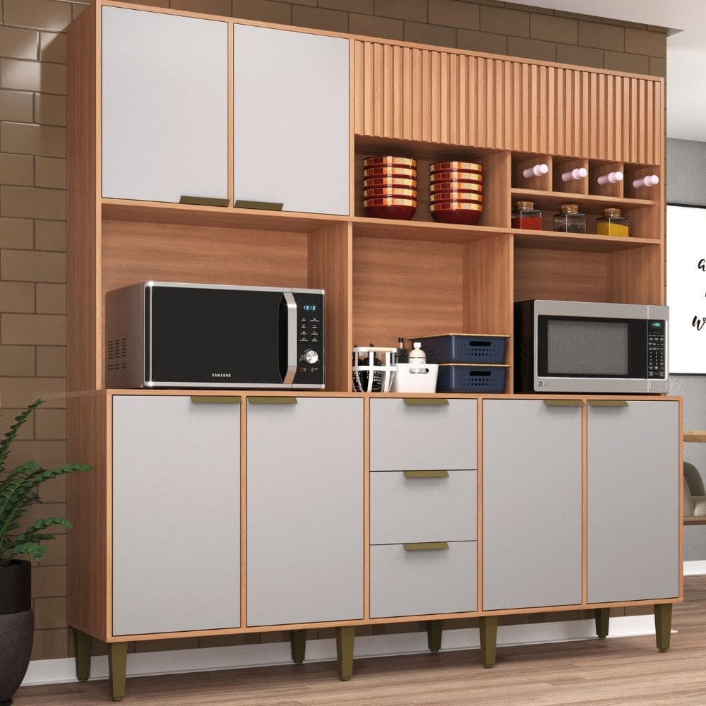 Cozinha Compacta Ripada 7 Portas 3 Gavetas com Pia Emilia J Carvalho