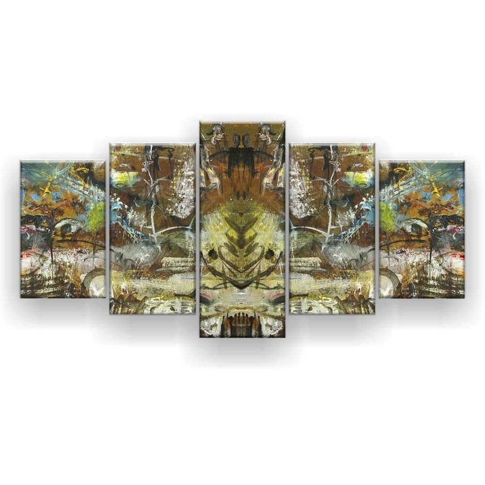 Quadro Decorativo Mosaico 5 Peças Pintura Rupestre