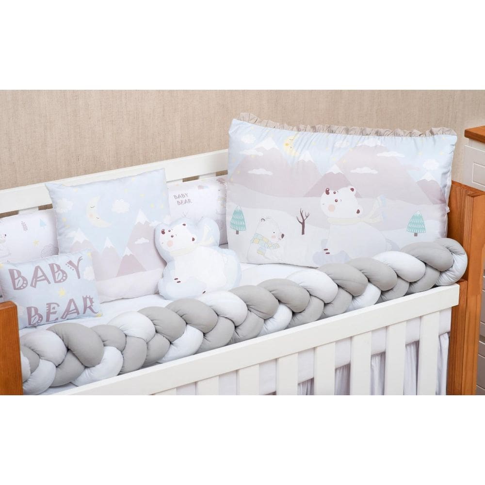 Kit Berço 10 Peças Com Enchimento Unisex Ursinho Branco 10P