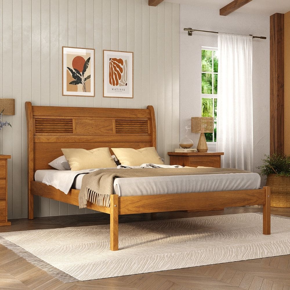 Cama Casal em Madeira Maciça Veneziana Móveis Nathalia