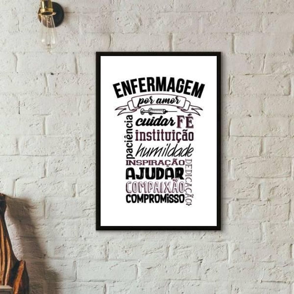 Quadro Profissão Enfermagem Por Amor 45X34Cm Moldura Preta