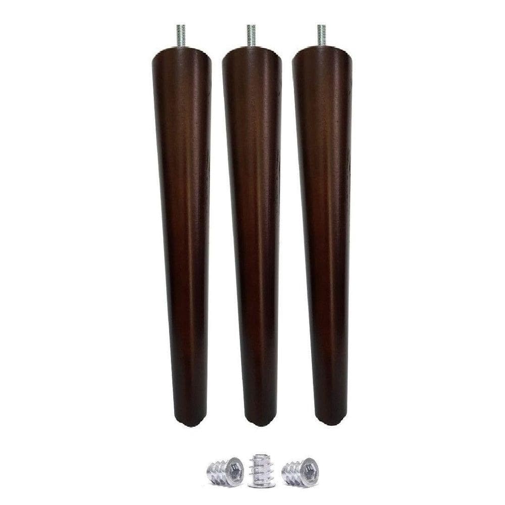Kit 3 Pé Palito 30Cm Sofá Mesa Marrom Escuro + Bucha
