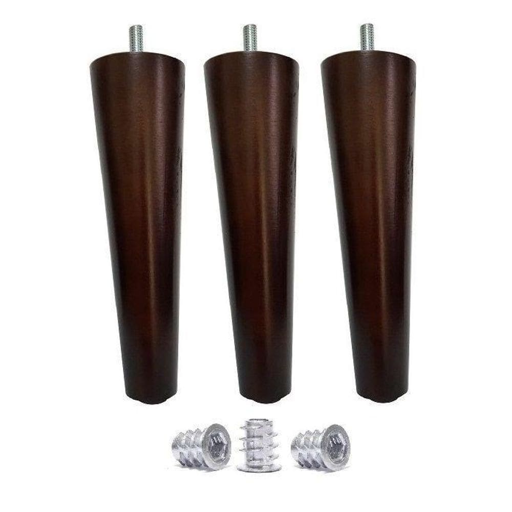 Kit 3 Pé Palito 20Cm Sofá Mesa Marrom Escuro + Bucha