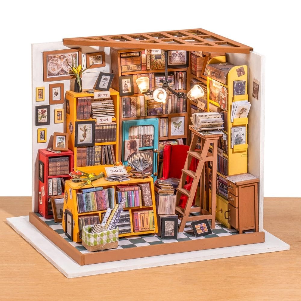 Kit de casa de bonecas ROBOTIME Miniature DIY Library House 195x175x175mm