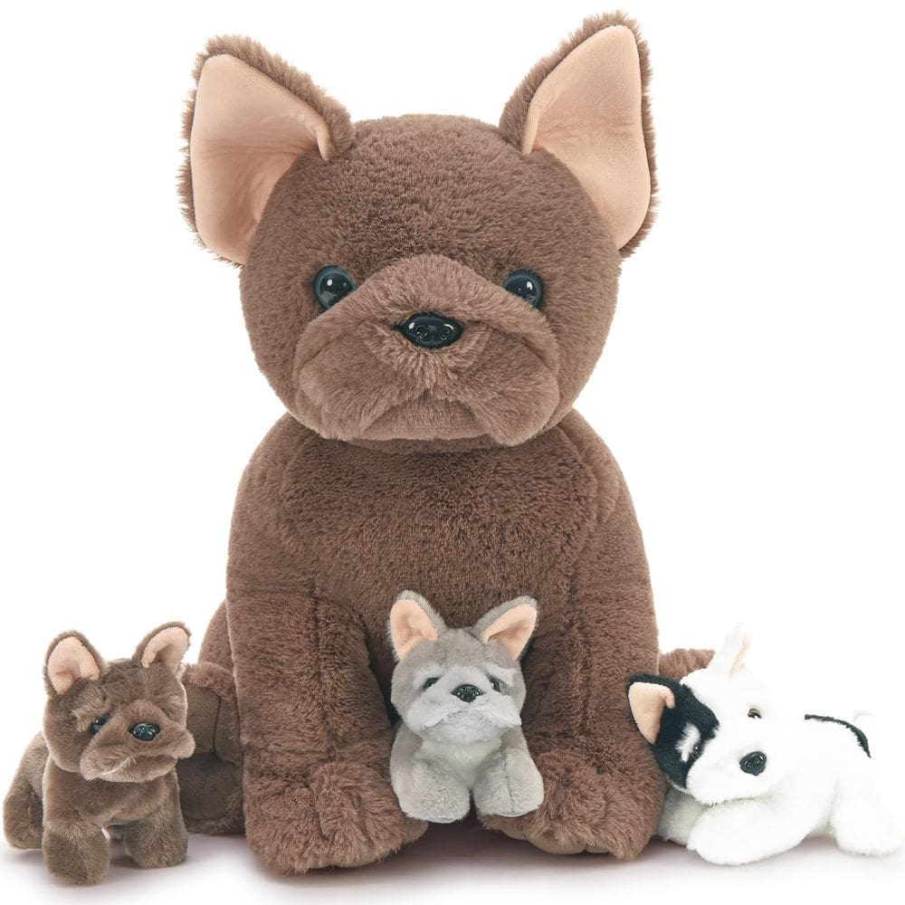 Buldogue francês Tezituor de pelúcia com 3 bebês de 45 cm