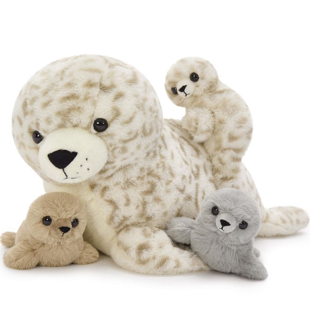 Conjunto de bichos de pelúcia BENINY Seal de 20 polegadas com 3 bebês de leopardo
