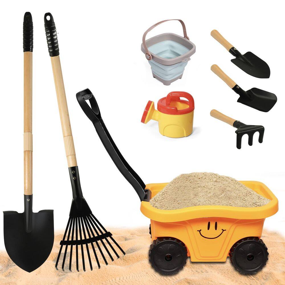 Conjunto de jardinagem POMIKU Kids Wagon com ferramentas de praia e jardim, 8 unidades