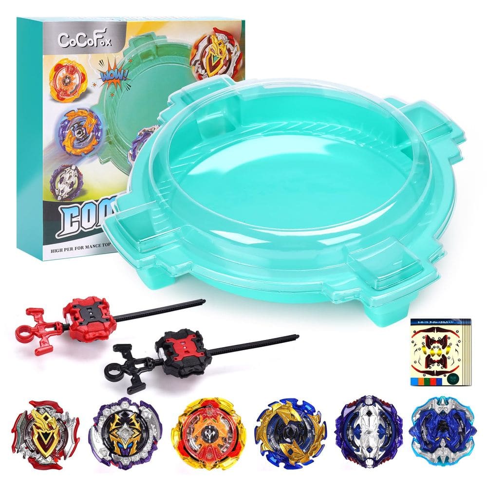 Conjunto de lâminas de brinquedo Bey Battling Top Burst com estádio, 6 tampas e 2 lançadores
