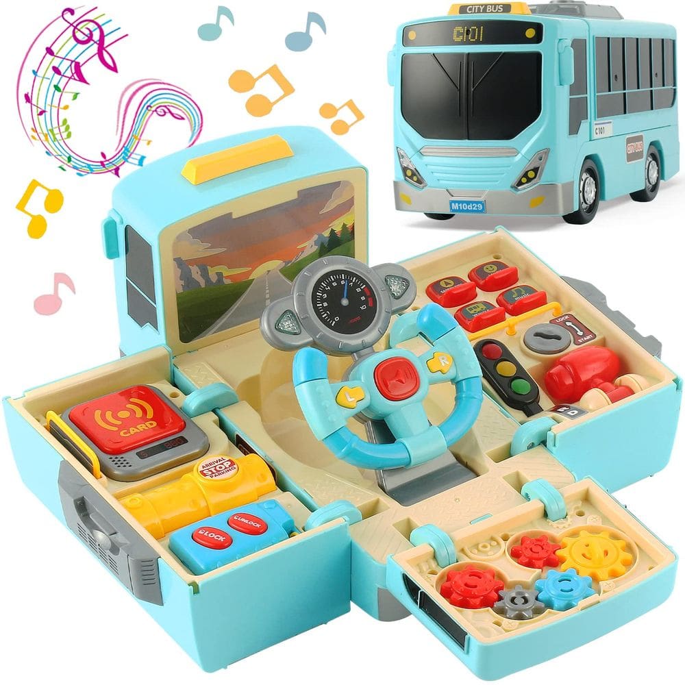 Brinquedo de ônibus HONGTUO com som, luz e volante para crianças de 1 a 5 anos