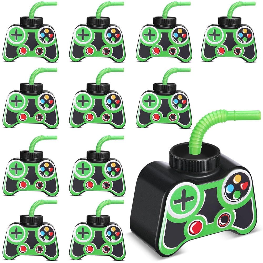 Copos Mifoci Video Gaming Party Favor 300 ml com canudo e tampa x12
