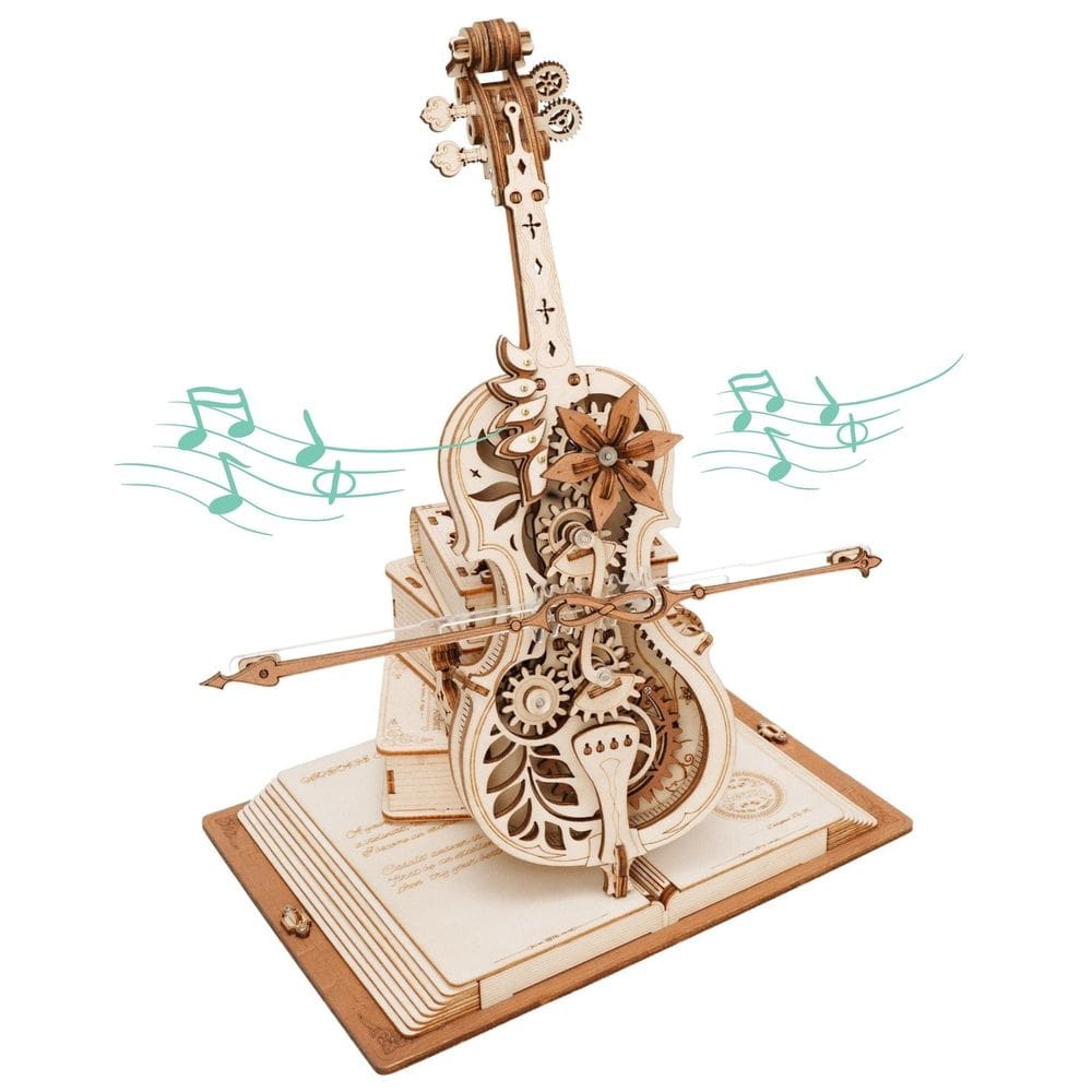 Quebra-cabeça 3D ROKR, modelo de violoncelo, escala 1:5 com caixa de música, 199 unidades