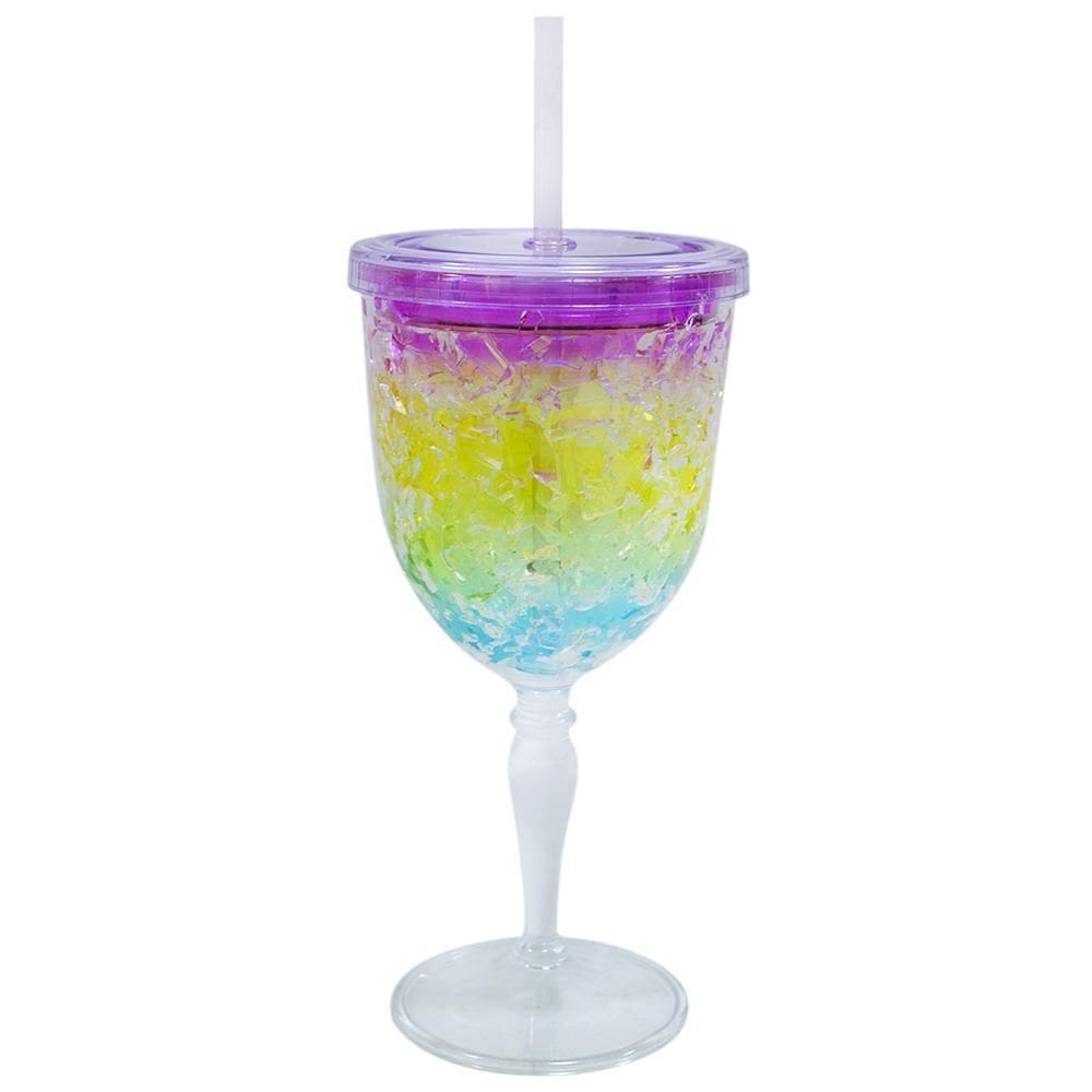Taça Copo Com Canudo Gel Colorido Congelante 300Ml