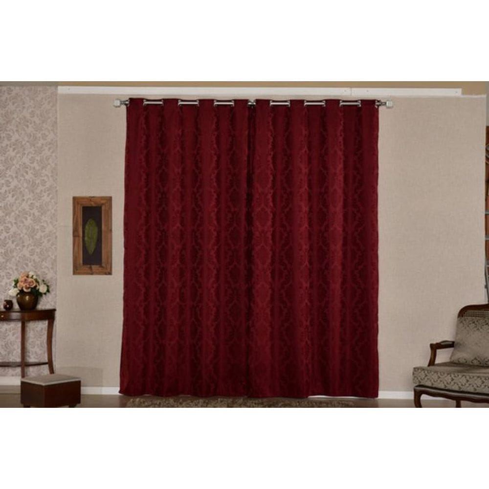 Cortina Quarto Jacquard Tecido Semi Blackout Bordo 3,00X2,50M